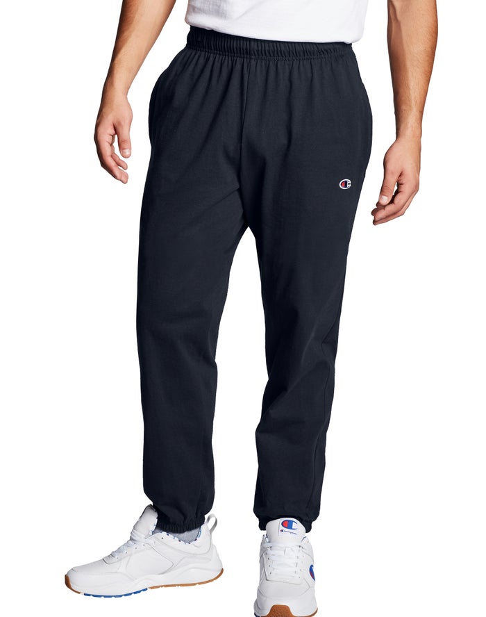 Champion Mens Pants NZ - Closed Bottom Jersey Navy ( 7934-OVLGI )